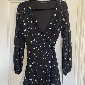 Nasty Gal Silver Stars Wrap Dress